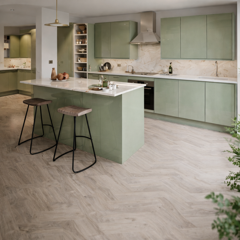 J Pull Kitchen in Moss Green Gloss